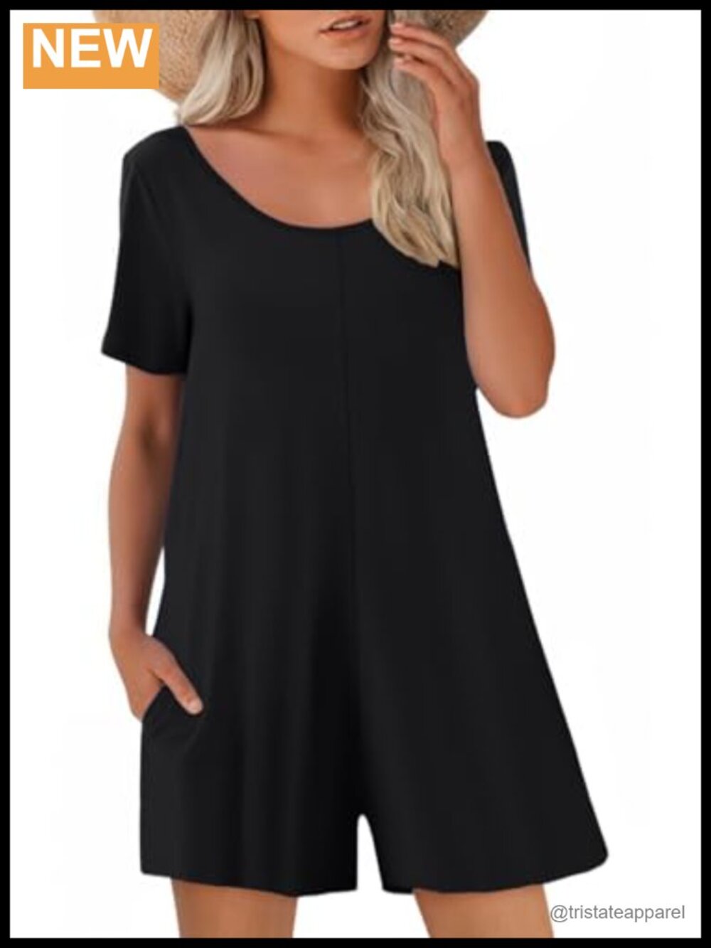 Women Summer Romper Short Sleeve Crewneck Loose Jumpsuit Pockets Casual